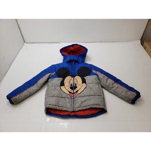Disney Junior Kids Jacket Puffer Hooded Full Zip Mickey Mouse Graphic Size 5T
